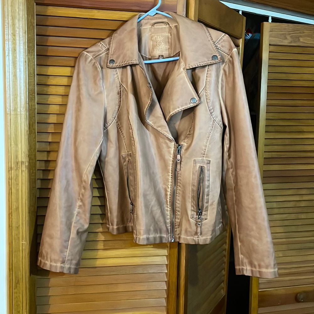 Max Studio Women's Large Cognac 6710L23 Faux Leather Jacket Nwt